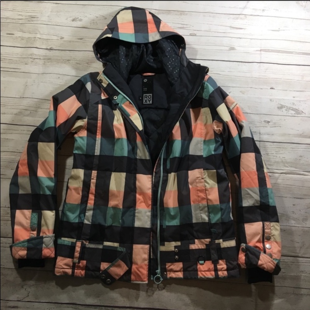 Roxy plaid multi color snow jacket